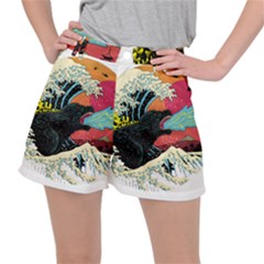 Retro Wave Kaiju Godzilla Japanese Pop Art Style Women s Ripstop Shorts