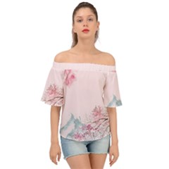 Pink Chinese Style Cherry Blossom Off Shoulder Short Sleeve Top