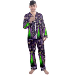 Peacock Bird Color Men s Long Sleeve Satin Pajamas Set