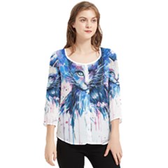 Cat Chiffon Quarter Sleeve Blouse