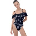 Japanese Basic Kanji Anime Dark Minimal Words Frill Detail One Piece Swimsuit View1
