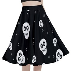 Skull Pattern A-line Full Circle Midi Skirt With Pocket