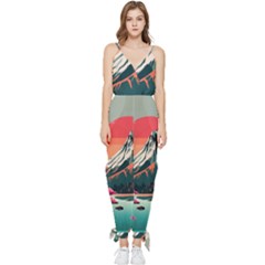 Mountain Landscape Sky Fuji Nature Sleeveless Tie Ankle Chiffon Jumpsuit