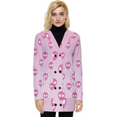 Alien Pattern Pink Button Up Hooded Coat 