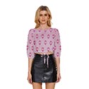 Alien Pattern Pink Mid Sleeve Drawstring Hem Top View1