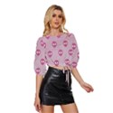 Alien Pattern Pink Mid Sleeve Drawstring Hem Top View3