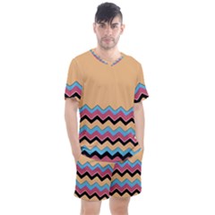 Chevrons Patterns Colorful Stripes Men s Mesh T-shirt And Shorts Set