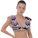 Chevrons Patterns Colorful Stripes Plunge Frill Sleeve Bikini Top View1