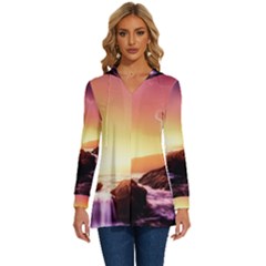 California Sea Ocean Pacific Long Sleeve Drawstring Hooded Top