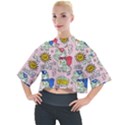 Seamless Pattern With Many Funny Cute Superhero Dinosaurs T-rex Mask Cloak With Comics Style Inscrip Mock Neck T-Shirt View1