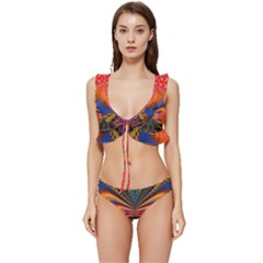 Fresh Watermelon Slices Texture Low Cut Ruffle Edge Bikini Set