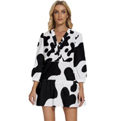 Cow Pattern V-neck Placket Mini Dress by Ket1n9
