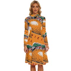 Seamless Pattern With Taco Long Sleeve Shirt Collar A-line Dress by Ket1n9