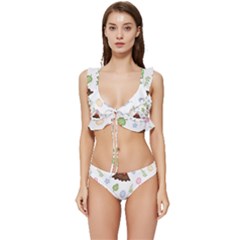 Cute Palm Volcano Seamless Pattern Low Cut Ruffle Edge Bikini Set