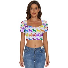 Colorful Horse Background Wallpaper Short Sleeve Square Neckline Crop Top 