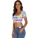 Colorful Horse Background Wallpaper Short Sleeve Square Neckline Crop Top  View2