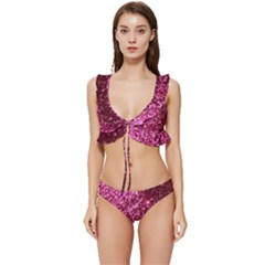 Pink Glitter Low Cut Ruffle Edge Bikini Set