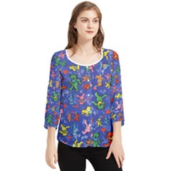 Grateful Dead Bears Pattern Chiffon Quarter Sleeve Blouse