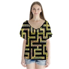 Mindset Stimulus Response Emotion V-neck Flutter Sleeve Top
