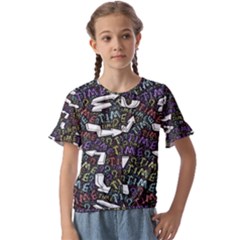 Time Nonlinear Curved Undirected Kids  Cuff Sleeve Scrunch Bottom T-shirt