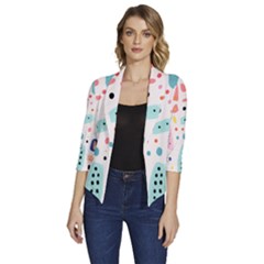 Abstract Seamless Colorful Pattern Women s Draped Front 3/4 Sleeve Shawl Collar Jacket