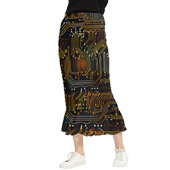 Circuits Circuit Board Orange Technology Maxi Fishtail Chiffon Skirt