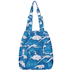 Storm Waves Seamless Pattern Raging Ocean Water Sea Wave Vintage Japanese Storms Print Illustration Center Zip Backpack