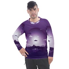 Ufo Illustration Style Minimalism Silhouette Men s Pique Long Sleeve T-shirt