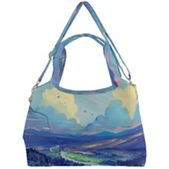 Mountains And Trees Illustration Painting Clouds Sky Landscape Double Compartment Shoulder Bag