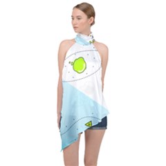 Astronaut Spaceship Halter Asymmetric Satin Top