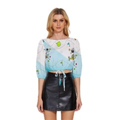 Astronaut Spaceship Mid Sleeve Drawstring Hem Top