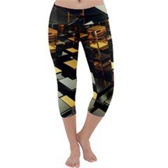 Abstract Shiny Pattern Capri Yoga Leggings
