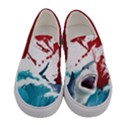 Red & Teal Fierce Shark Pattern Womens Canvas Slip Ons View1
