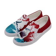Red & Teal Fierce Shark Pattern Womens Canvas Slip Ons by CoolDesigns