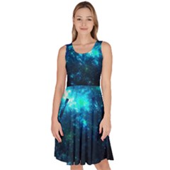 Shining Blue Night Sky The Moon And Stars Knee Length Skater Dress With Pockets