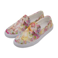 Pink & Yellow Floral Bunnies Rabbit Animal Print Womens Canvas Slip Ons by CoolDesigns