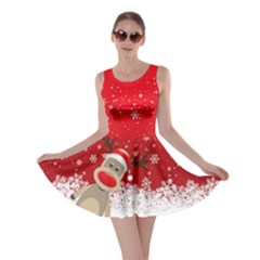 Christmas Red Cute Reindeer Snowflakes Winter Skater Dress by CoolDesigns