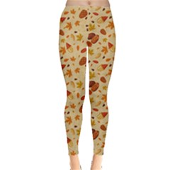 Light Nuts Brown Pattern Fallen Autumn Warm Shades Leaves Leggings