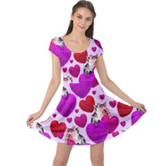 Purple Red Cats Red Happy Valentines Pattern Cap Sleeve Dress by CoolDesigns