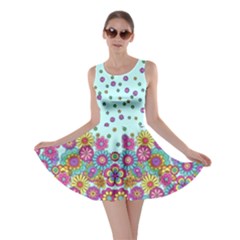 Floral Flowers Turquoise Party Skater Dress by CoolDesigns
