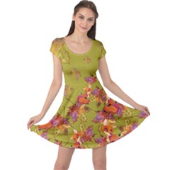 Yellow Green Woodland Fox Cap Sleeve Dress by CoolDesigns