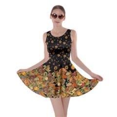 Sunflowers Black Autumn Pumpkins Shade Turkey Skater Dress by CoolDesigns