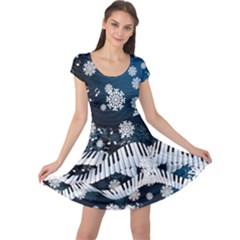 Christmas Musical Dark Steel Blue Piano Double Sided Cap Sleeve Dress