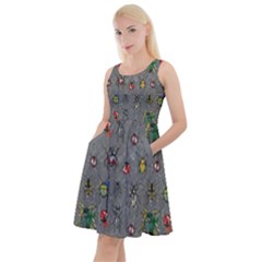 Dark Gray Pattern Beetles Knee Length Skater Dress With Pockets  by CoolDesigns