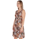 Colorful Brown Doodle Dogs and Cats Pattern Knee Length Skater Dress With Pockets View2