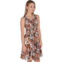 Colorful Brown Doodle Dogs and Cats Pattern Knee Length Skater Dress With Pockets View3