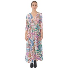 Multi Color Damask Button Up Boho Maxi Dress by CoolDesigns