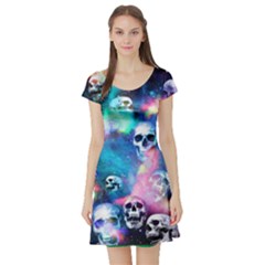 Skull In Space Short Sleeve Skater Dress by CoolDesigns