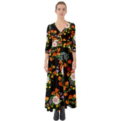 Black Floral Button Up Boho Maxi Dress