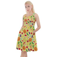 Khaki Vegetables Pattern Knee Length Skater Dress With Pockets by CoolDesigns
